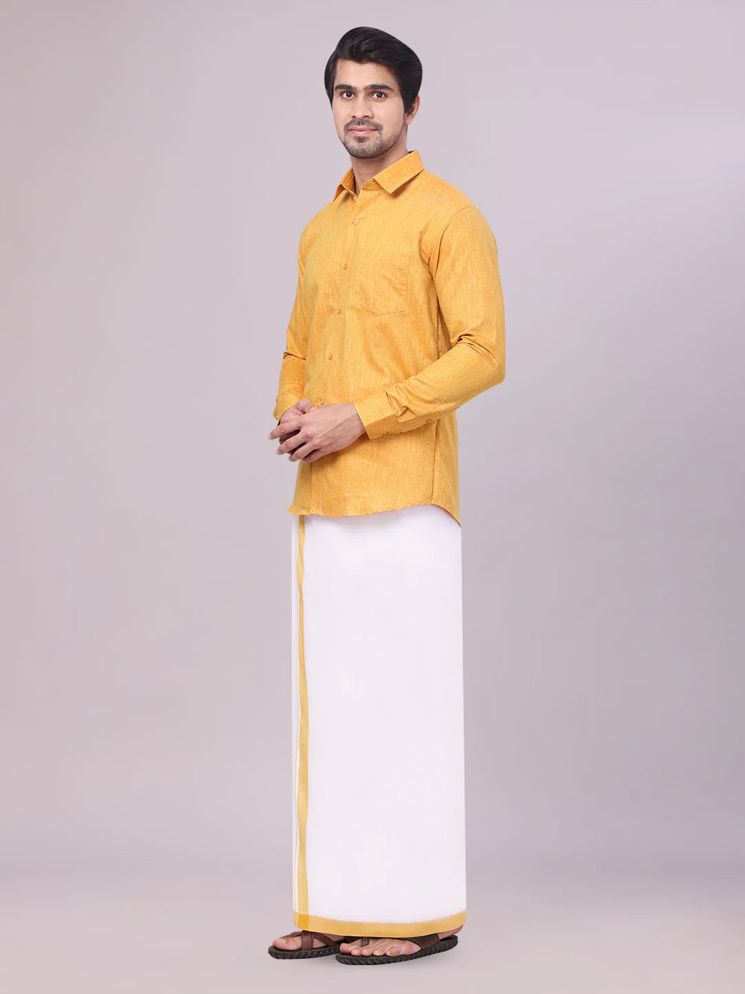 Minister White's Father & Son Cotton Shirt with Matching Border Dhoti Combo
