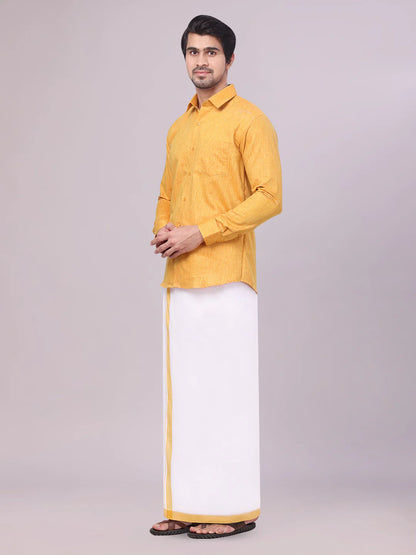 Minister White's Father & Son Cotton Shirt with Matching Border Dhoti Combo