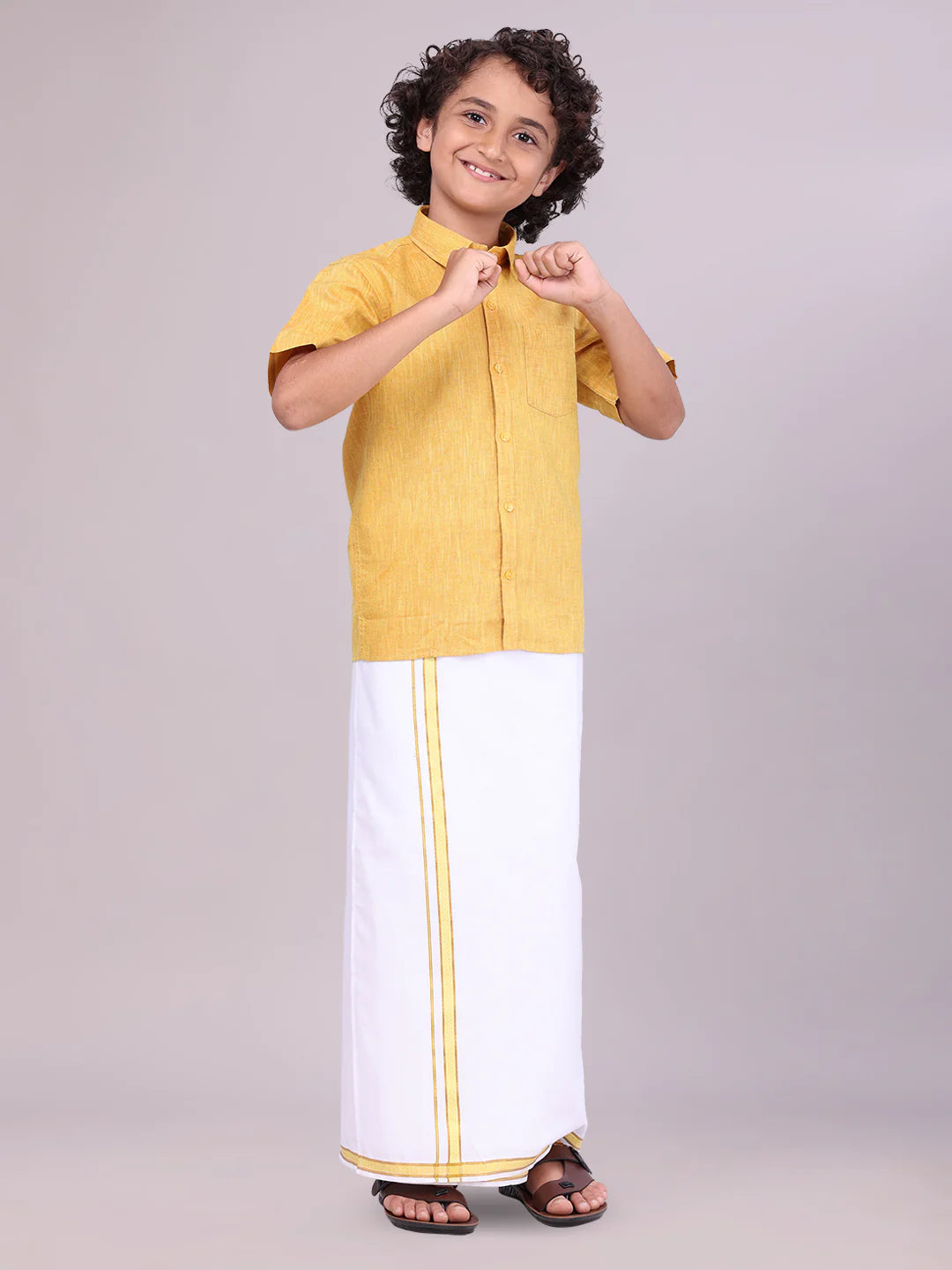 Minister White's Father & Son Cotton Shirt with Matching Border Dhoti Combo